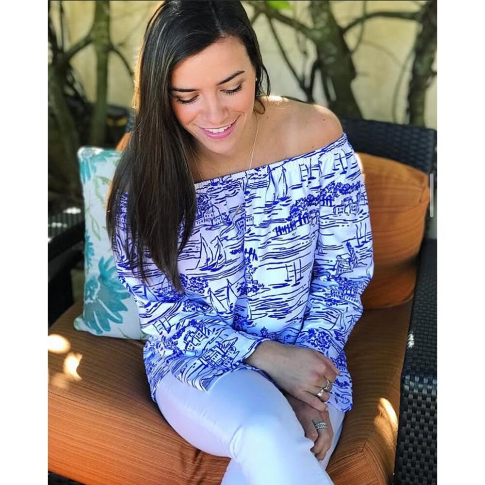 Mahi Gold Set Sail Sailor Margarita Blue Sailing Print Top XS
